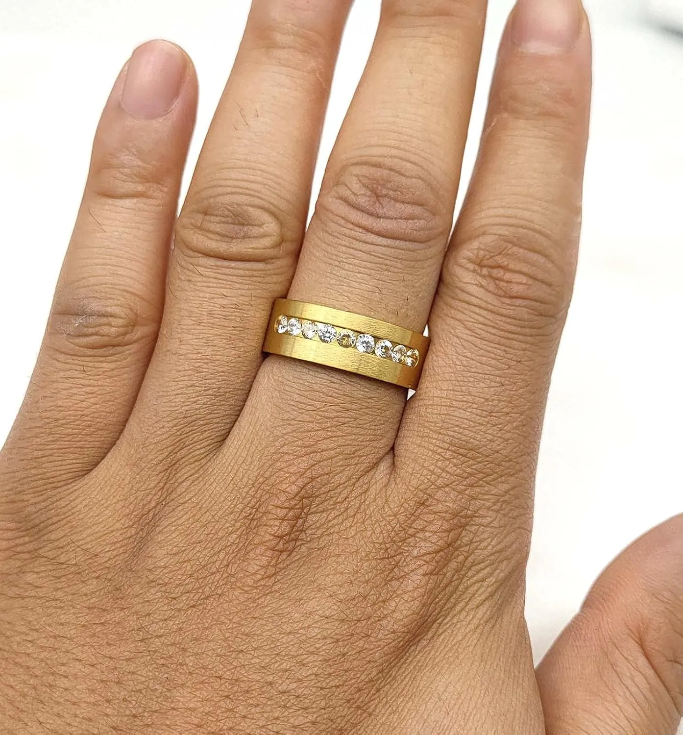 ringheart Couple Rings Yellow Gold Filled Princess Cut 8 * 8mm Cz Womens Wedding Ring Sets Titanium Men's Wedding BandPlease Buy 2 Rings for 1 Pair