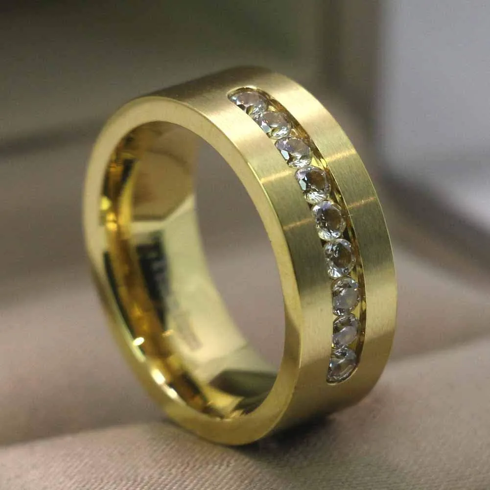 ringheart Couple Rings Yellow Gold Filled Princess Cut 8 * 8mm Cz Womens Wedding Ring Sets Titanium Men's Wedding BandPlease Buy 2 Rings for 1 Pair