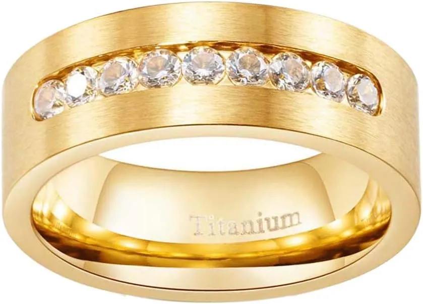 ringheart Couple Rings Yellow Gold Filled Princess Cut 8 * 8mm Cz Womens Wedding Ring Sets Titanium Men's Wedding BandPlease Buy 2 Rings for 1 Pair
