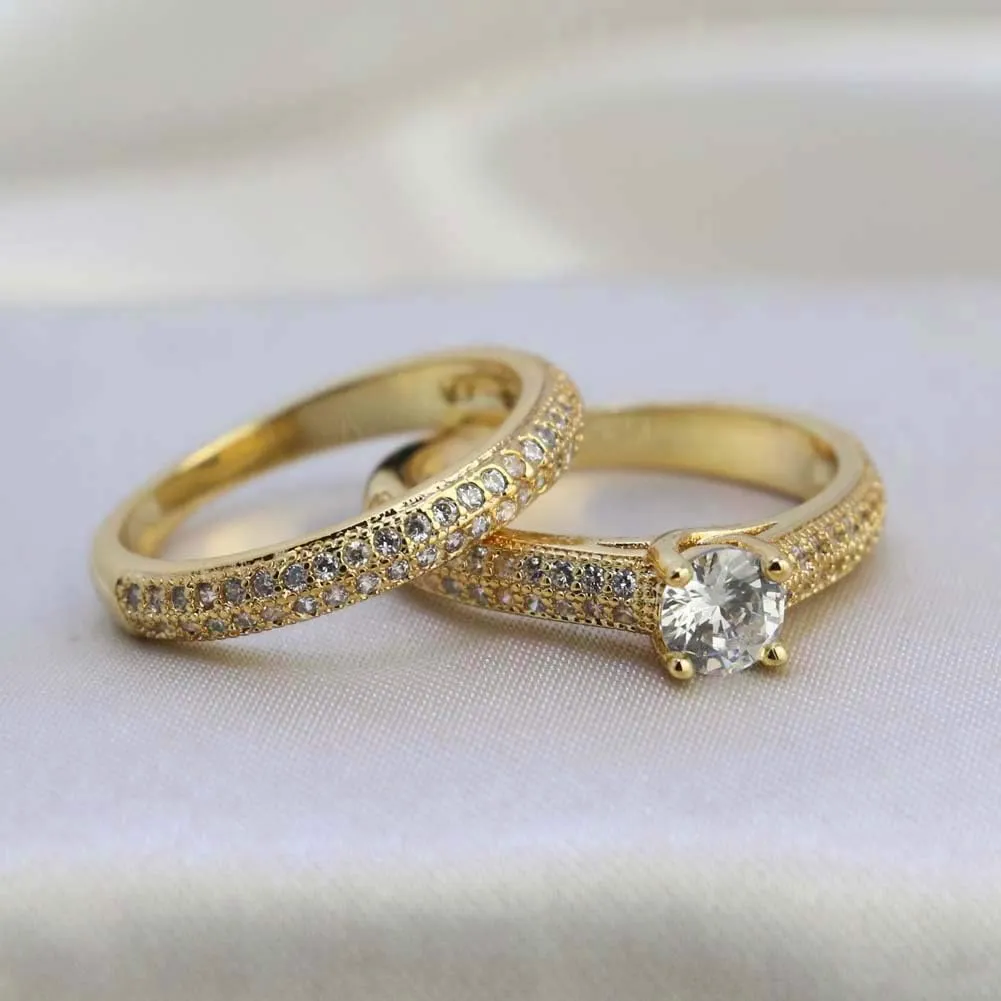 ringheart Couple Rings Yellow Gold Filled Round Cut 5mm Cz Womens Wedding Ring Sets Titanium Men's Wedding BandPlease Buy 2 Rings for 1 Pair