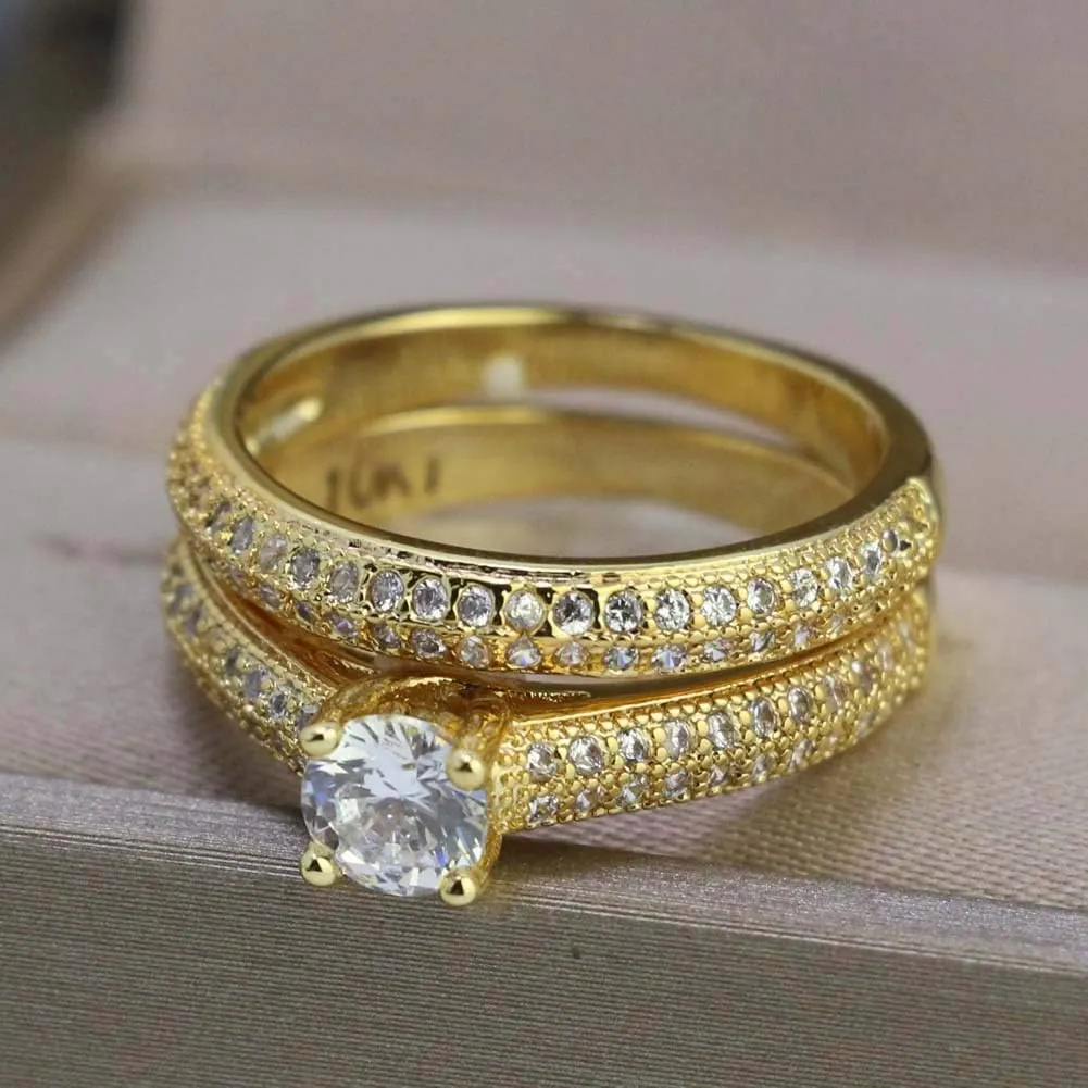 ringheart Couple Rings Yellow Gold Filled Round Cut 5mm Cz Womens Wedding Ring Sets Titanium Men's Wedding BandPlease Buy 2 Rings for 1 Pair