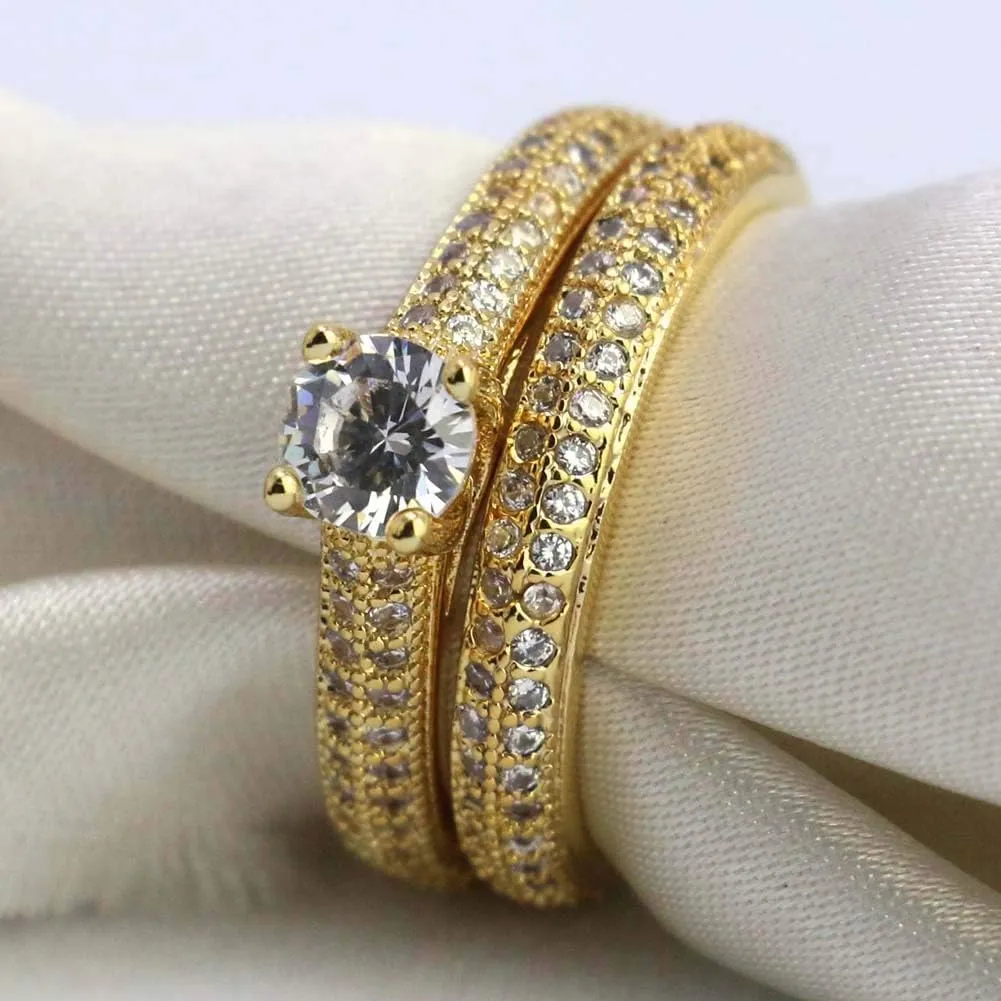 ringheart Couple Rings Yellow Gold Filled Round Cut 5mm Cz Womens Wedding Ring Sets Titanium Men's Wedding BandPlease Buy 2 Rings for 1 Pair