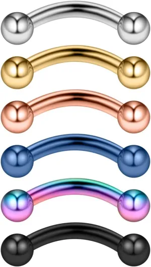 Ruifan 14G 5/16 Inch Stainless Steel Curved Eyebrow Rings Petite Belly Rings Body Jewelry Piercing Set 3mm Ball