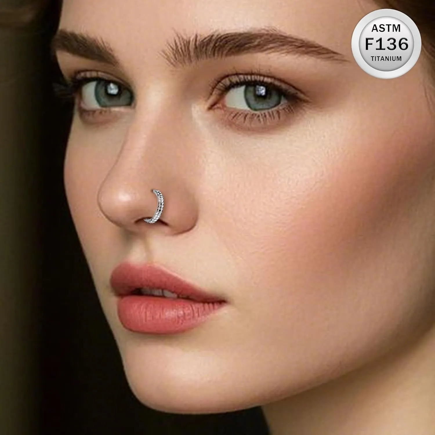 Ruifan 20G 18G 16G Titanium Nose Rings Hoops for Women Two-row Serrated Loop CZ Clicker Hinged Septum Nose Ring Lip Helix Cartilage Hoop Earring Daith Rook Conch Body Piercing Jewelry for Women