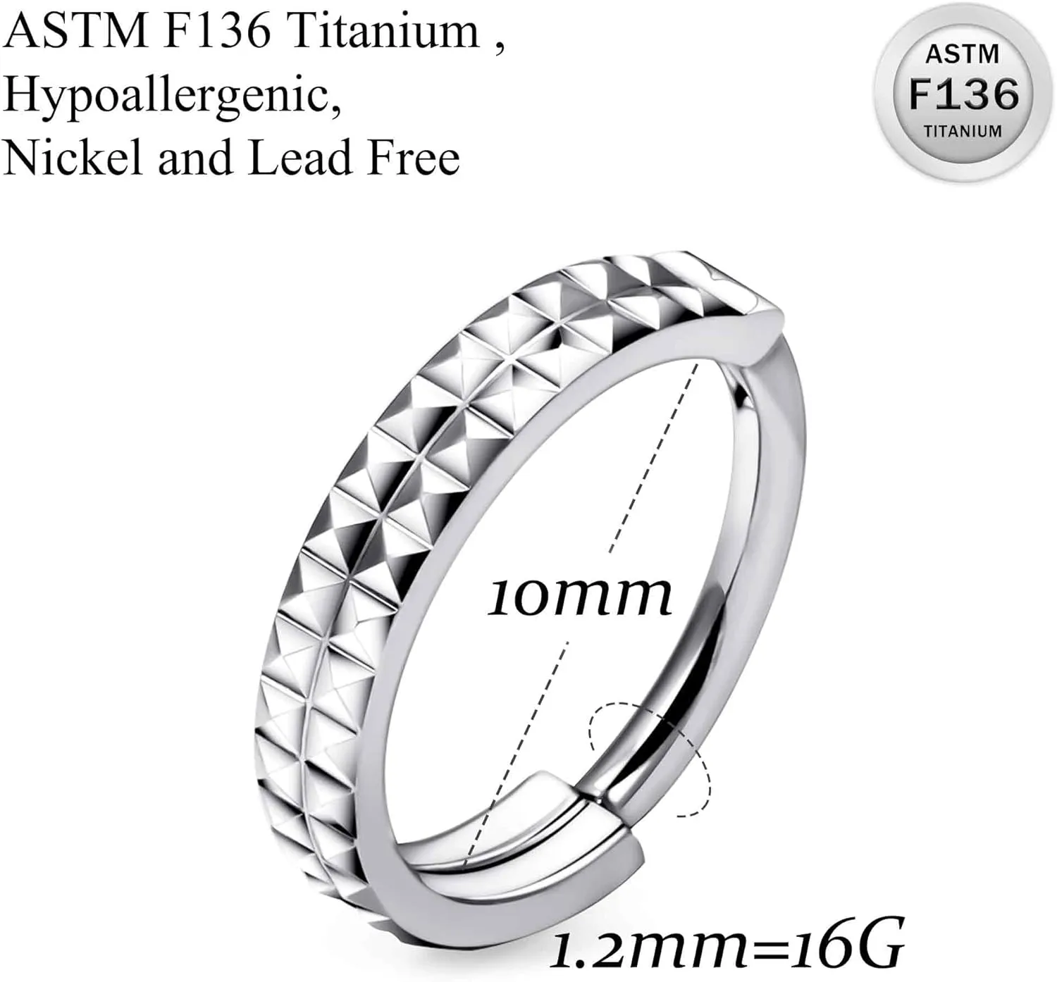 Ruifan 20G 18G 16G Titanium Nose Rings Hoops for Women Two-row Serrated Loop CZ Clicker Hinged Septum Nose Ring Lip Helix Cartilage Hoop Earring Daith Rook Conch Body Piercing Jewelry for Women