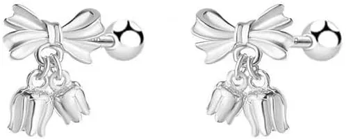 S925 Needle Ear Stud Earrings Lily of the Valley Flower Bow Earrings Trendy Women's Earrings Silver Floral Stud Earrings Cute Small Earrings for Gift