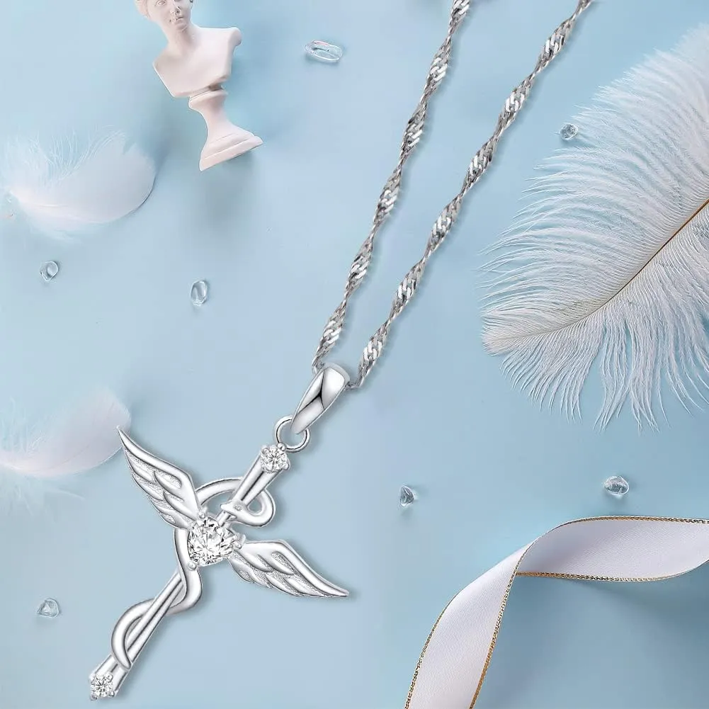 S925 Stering Silver Cross Necklace for Women Cubic Zirconia Evil Eye Pendant Necklaces Dainty Simple Lucky Protecion Pendant Jewelry for Women Ladies 18 Chain