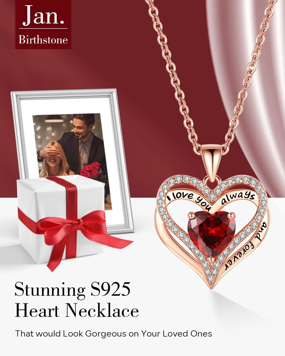 S925 Sterling Silver Necklace for Women, Wife Jewelry Rose Gold, Mom Birthday Valentines Mothers Day Gifts, Girlfriend Necklaces, Daughter Heart Jewel, Anniversary for Her