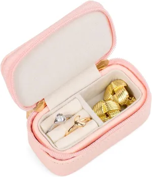 SANQIANWAN Luxury Mini Travel Ring Box for Women,Portable Leather jewelry Case Organizer for Rings Earrings Necklaces,Gift for Wife Girls Friends Family (Pink)