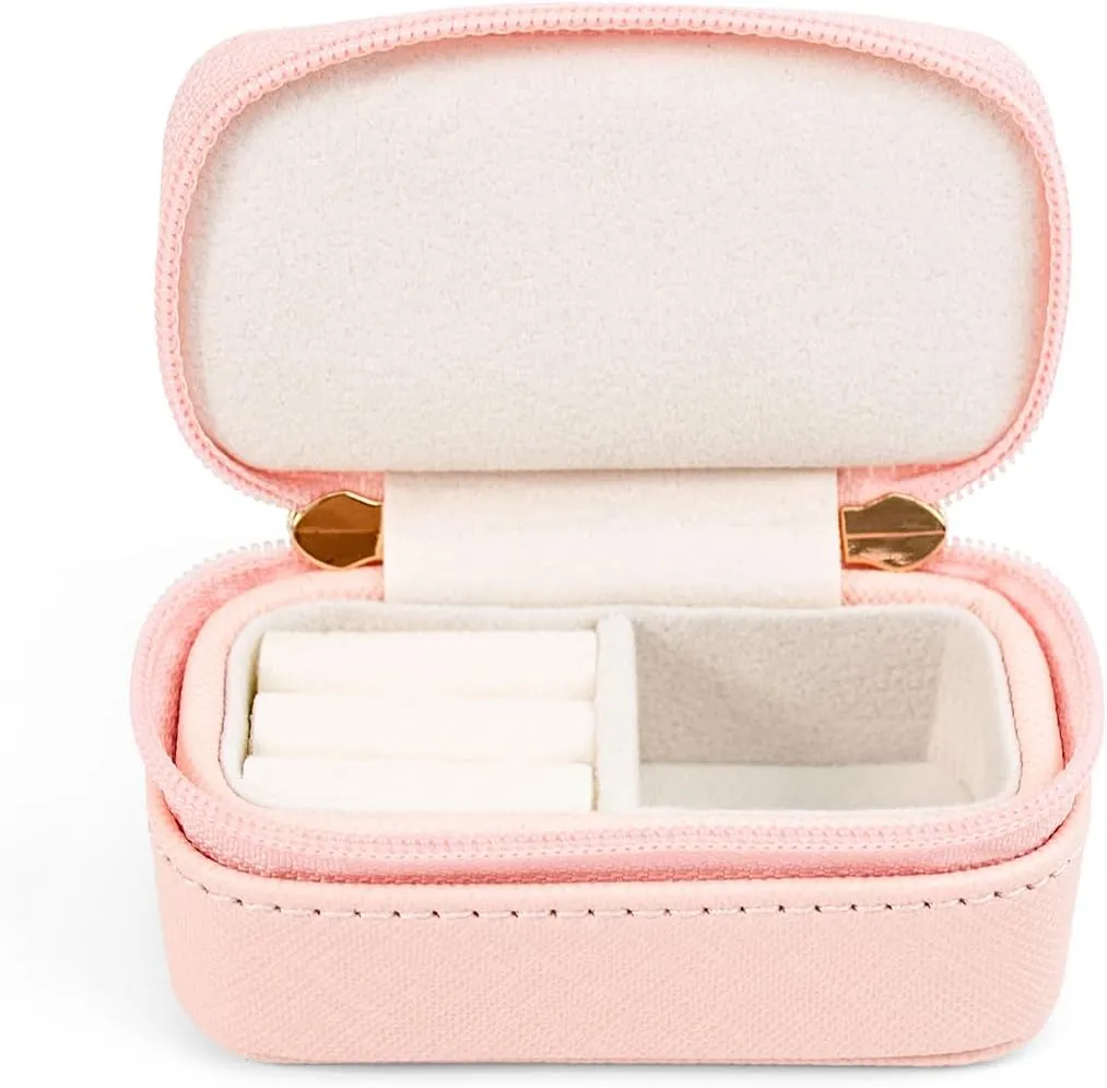 SANQIANWAN Luxury Mini Travel Ring Box for Women,Portable Leather jewelry Case Organizer for Rings Earrings Necklaces,Gift for Wife Girls Friends Family (Pink)