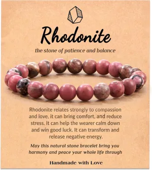 Seyaa Rhodonite Bracelets for Women Natural Stone Chakra Beaded Bracelet, Men Women Reiki Yoga Bracelet Gifts