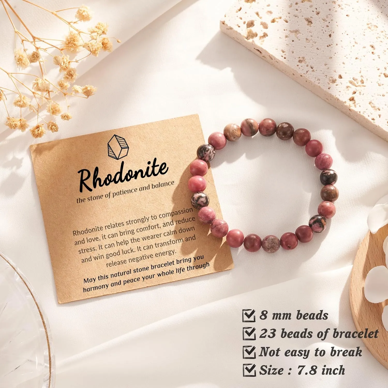 Seyaa Rhodonite Bracelets for Women Natural Stone Chakra Beaded Bracelet, Men Women Reiki Yoga Bracelet Gifts