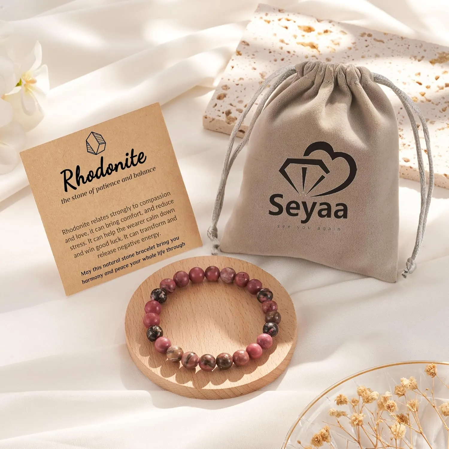 Seyaa Rhodonite Bracelets for Women Natural Stone Chakra Beaded Bracelet, Men Women Reiki Yoga Bracelet Gifts
