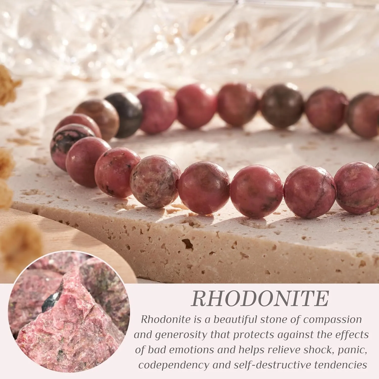 Seyaa Rhodonite Bracelets for Women Natural Stone Chakra Beaded Bracelet, Men Women Reiki Yoga Bracelet Gifts
