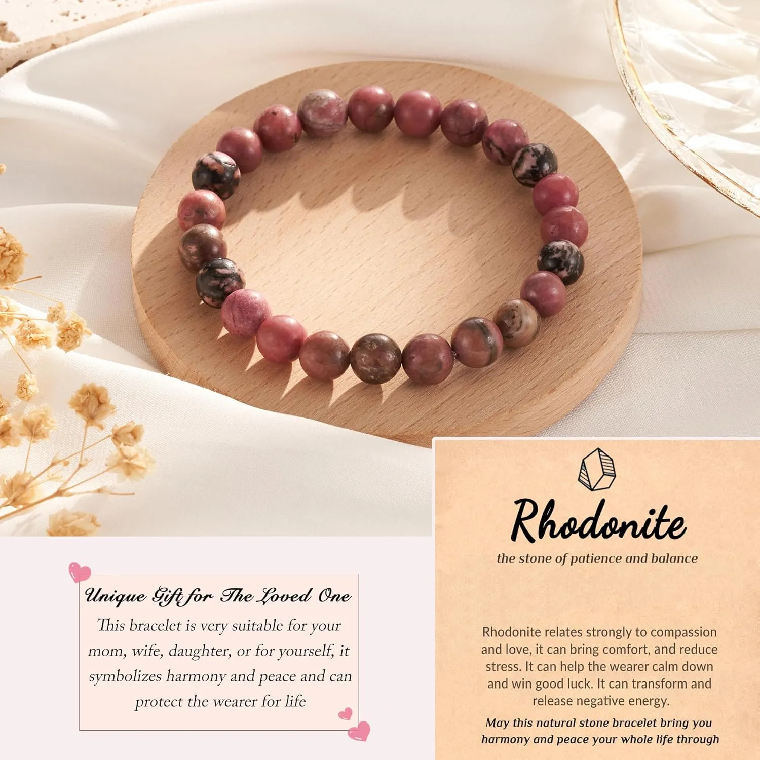 Seyaa Rhodonite Bracelets for Women Natural Stone Chakra Beaded Bracelet, Men Women Reiki Yoga Bracelet Gifts