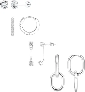 SIISPRI Gold Hoop Earrings for Women - Hypoallergenic 14K Gold Plated Surgical Steel Chunky Huggie Earings Stacks Dangle Set Dainty Cute Cartilage Flat Back Stud Jewelry Trendy 4 Pairs