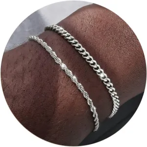 Silver Bracelet for Men - Double Layer Cuban Twisted Rope Design, 3mm/5mm, 6.5-9 Inches - Jewelry Gifts for Men and Women