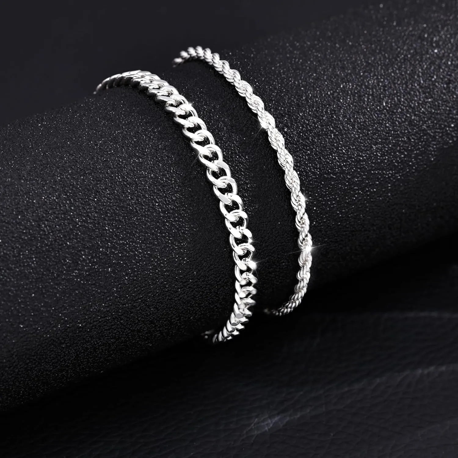 Silver Bracelet for Men - Double Layer Cuban Twisted Rope Design, 3mm/5mm, 6.5-9 Inches - Jewelry Gifts for Men and Women