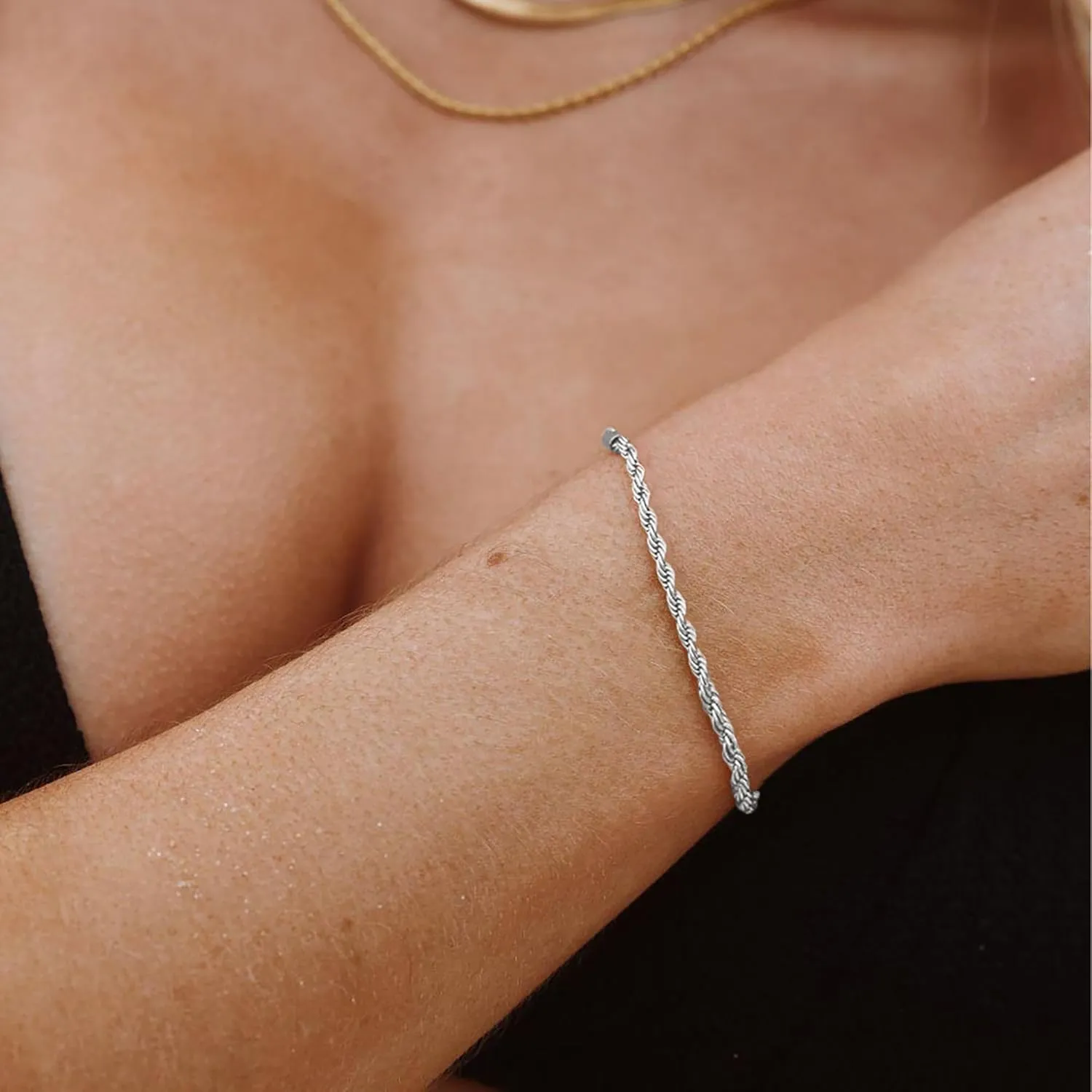 Silver Bracelet for Men - Double Layer Cuban Twisted Rope Design, 3mm/5mm, 6.5-9 Inches - Jewelry Gifts for Men and Women