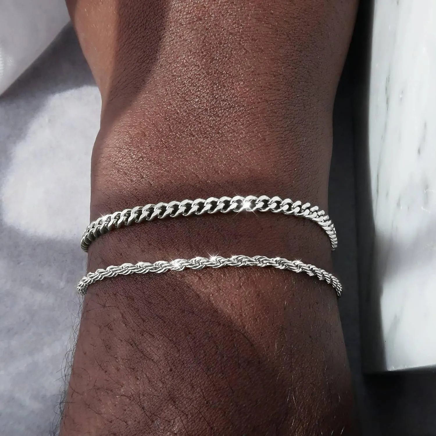 Silver Bracelet for Men - Double Layer Cuban Twisted Rope Design, 3mm/5mm, 6.5-9 Inches - Jewelry Gifts for Men and Women