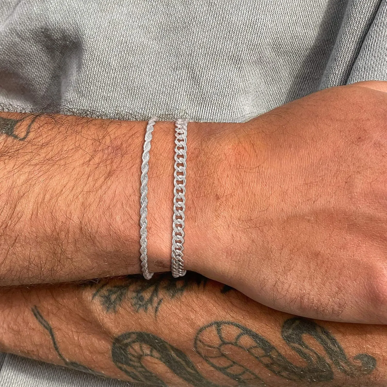 Silver Bracelet for Men - Double Layer Cuban Twisted Rope Design, 3mm/5mm, 6.5-9 Inches - Jewelry Gifts for Men and Women