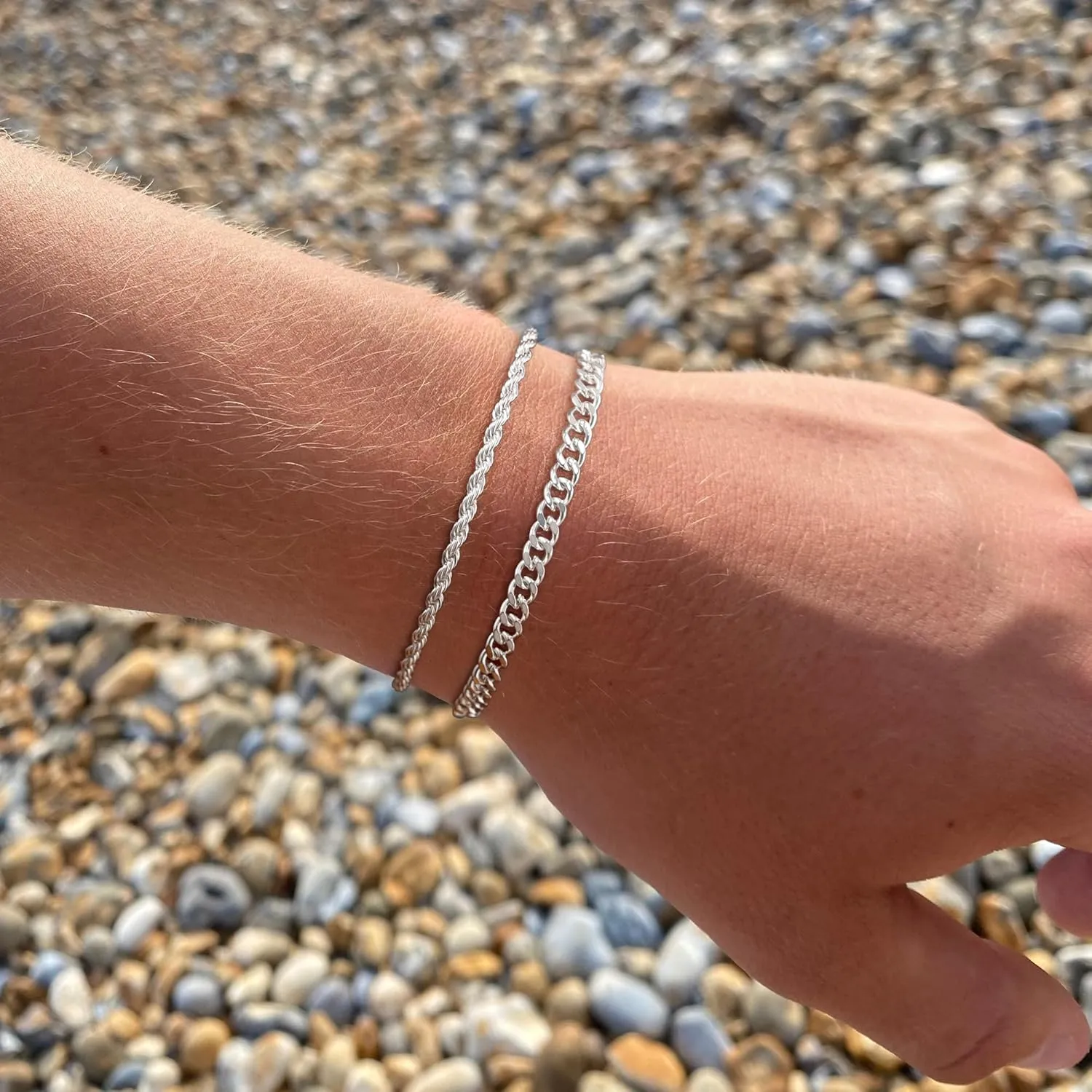 Silver Bracelet for Men - Double Layer Cuban Twisted Rope Design, 3mm/5mm, 6.5-9 Inches - Jewelry Gifts for Men and Women