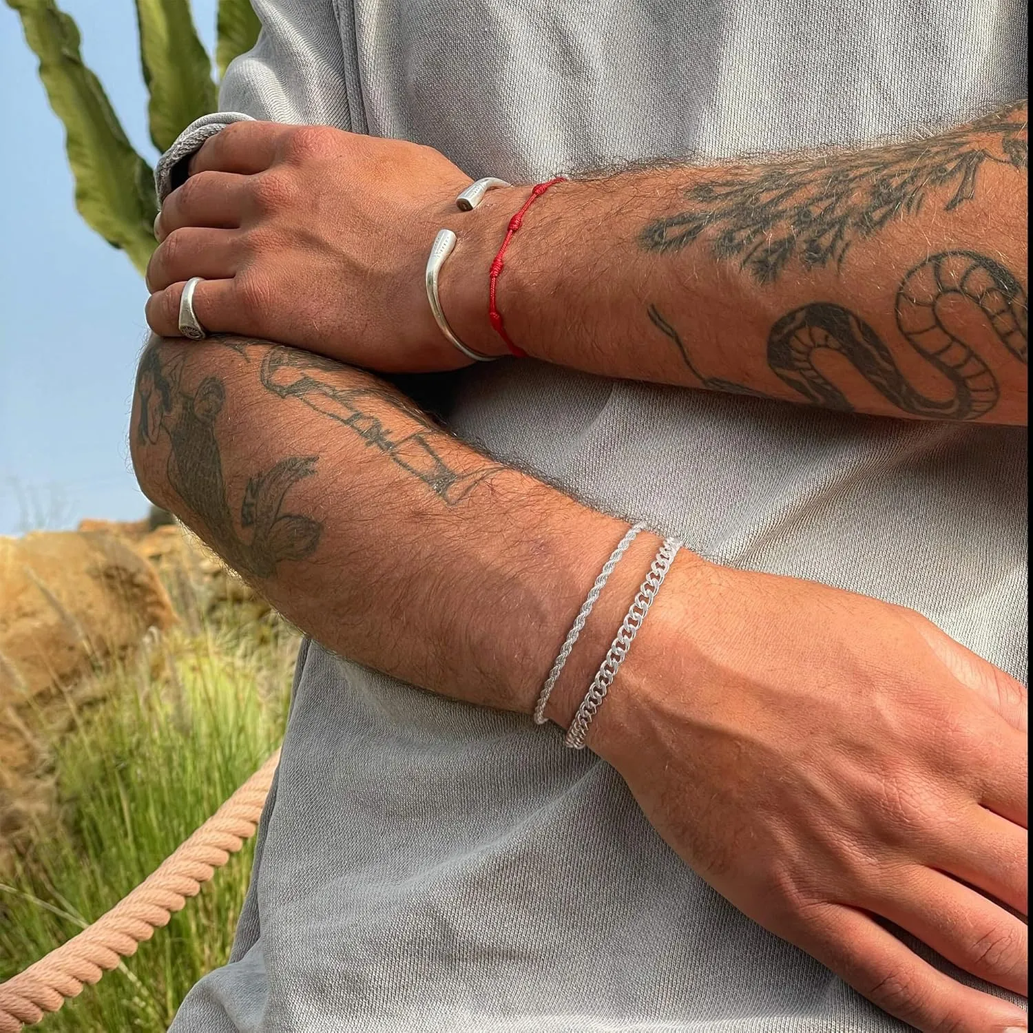 Silver Bracelet for Men - Double Layer Cuban Twisted Rope Design, 3mm/5mm, 6.5-9 Inches - Jewelry Gifts for Men and Women