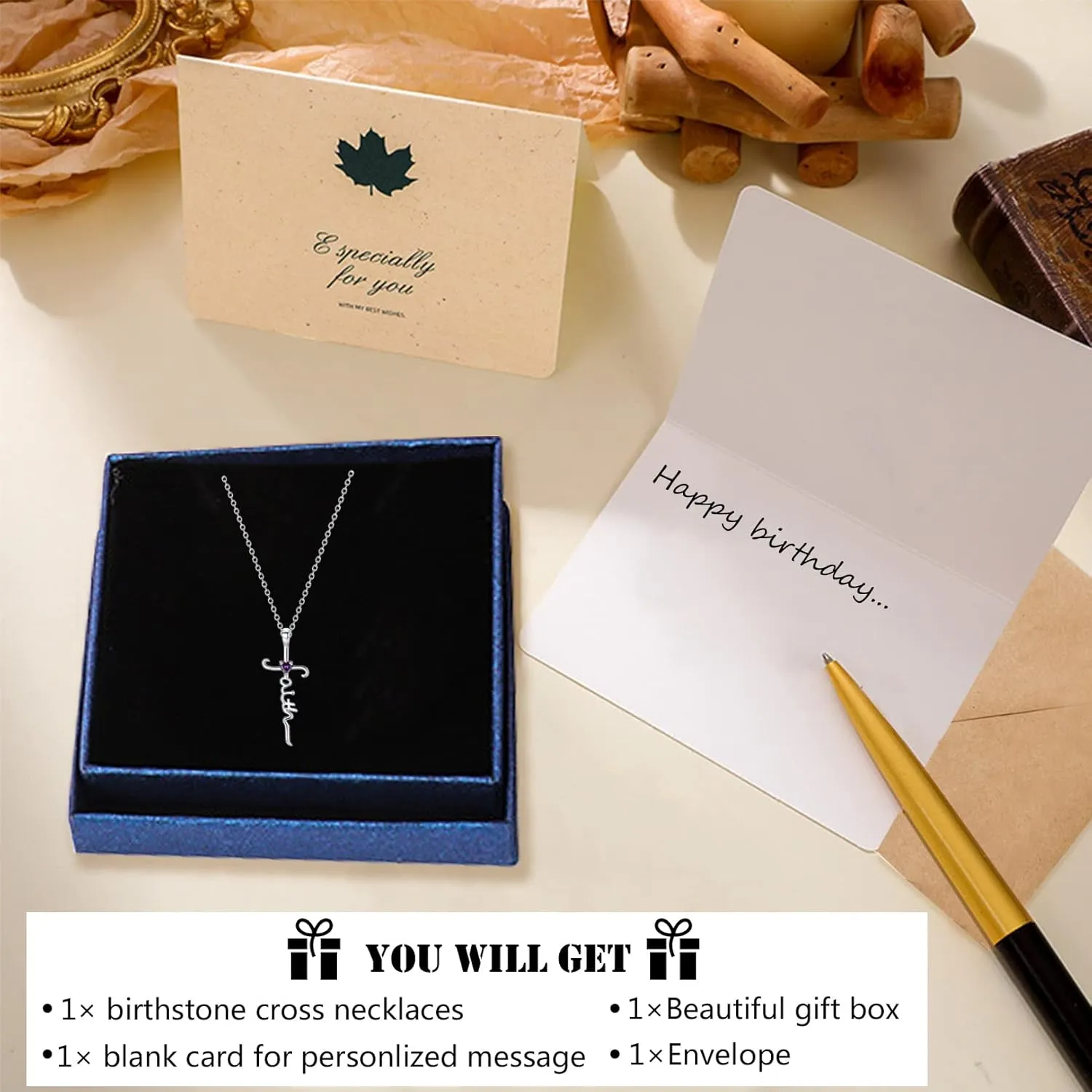 Silver Cross Necklace for Women, Sterling Silver Chain Birthstone Faith Cross Pendant Necklaces Christmas Christian Religious Birthday Gifts for Her, with Gifts Box