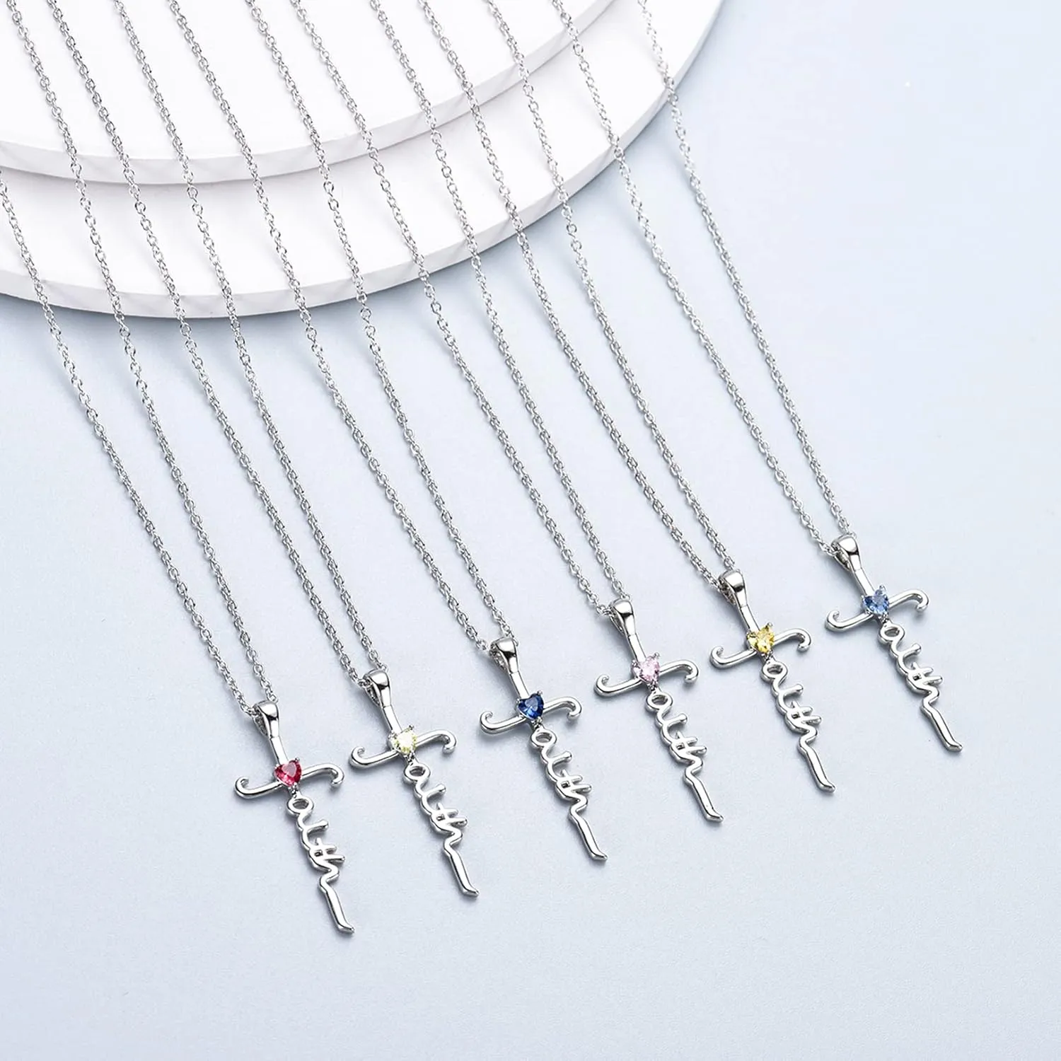 Silver Cross Necklace for Women, Sterling Silver Chain Birthstone Faith Cross Pendant Necklaces Christmas Christian Religious Birthday Gifts for Her, with Gifts Box