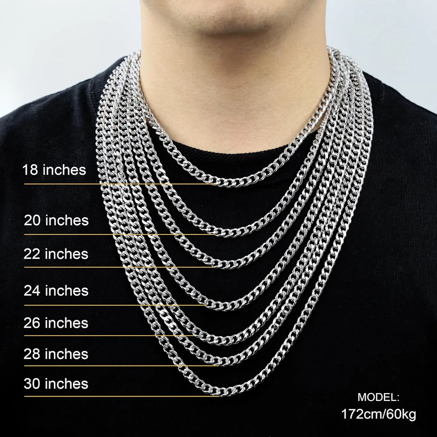 Silver Gold Black Cuban Link Chain for Men Women 3/6/9mm Mens Cuban Link Chain Necklaces Silver Stainless Steel Cuban Chain Necklace Mens Jewelry 20inch