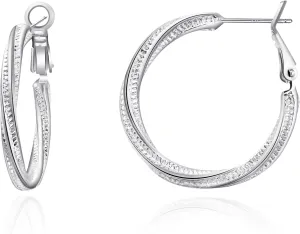 Silver Hoop Earrings-925 Sterling Silver Twisted Hoop Earrings Lightweight Hypoallergenic Thick Hoop Earrings for Women Trendy