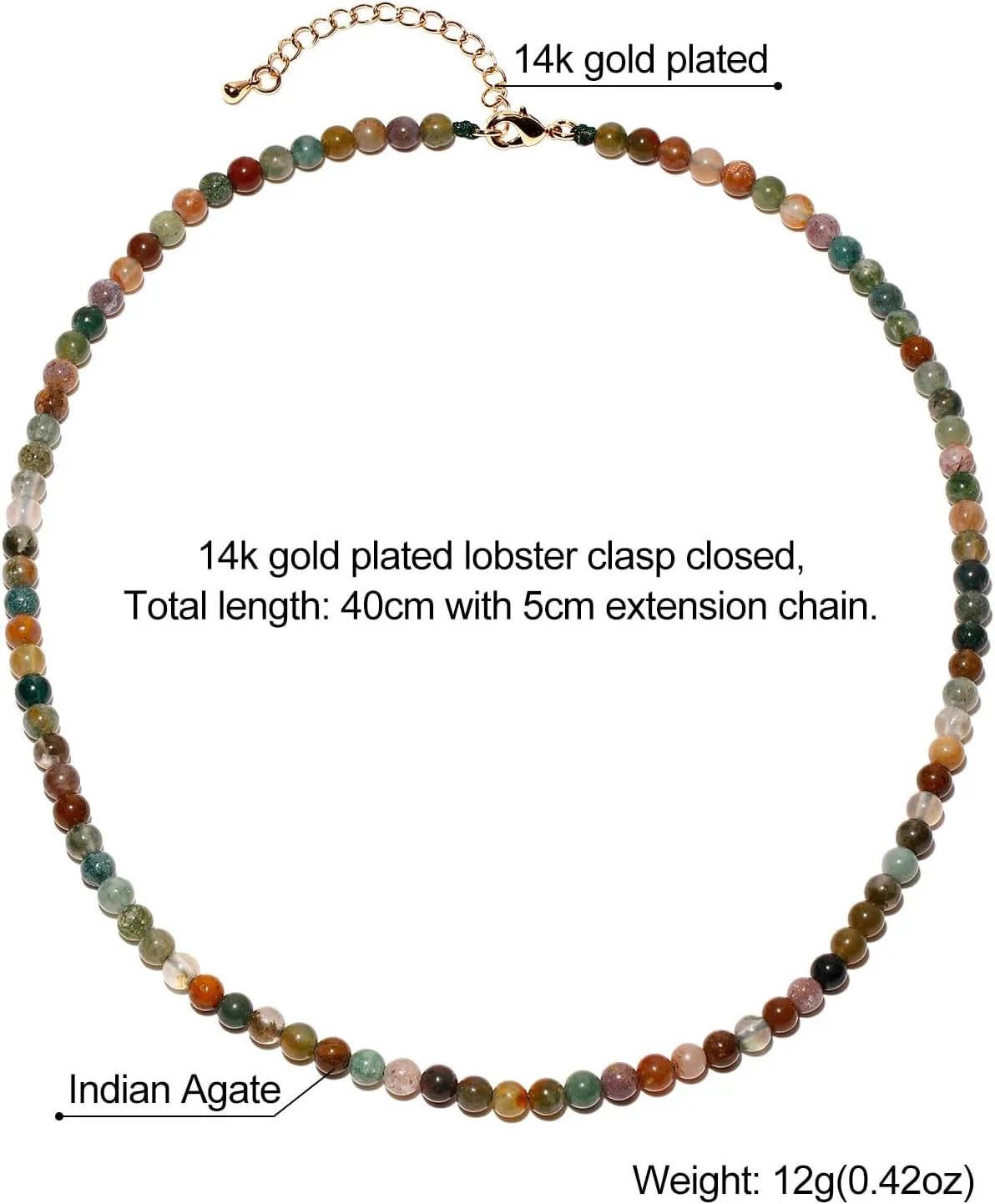Simple Choker Necklace for Women Real Stone and Crystals Necklaces 4mm Beaded Choker Jewelry Meditation Gift for Women (16" 2")