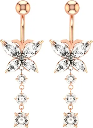 Simple Surgical Steel Belly Button Rings, 2pcs Dangle Navel Rings for Women Cubic Zirconia 14G Dangle Belly Button Rings Summer Butterfly