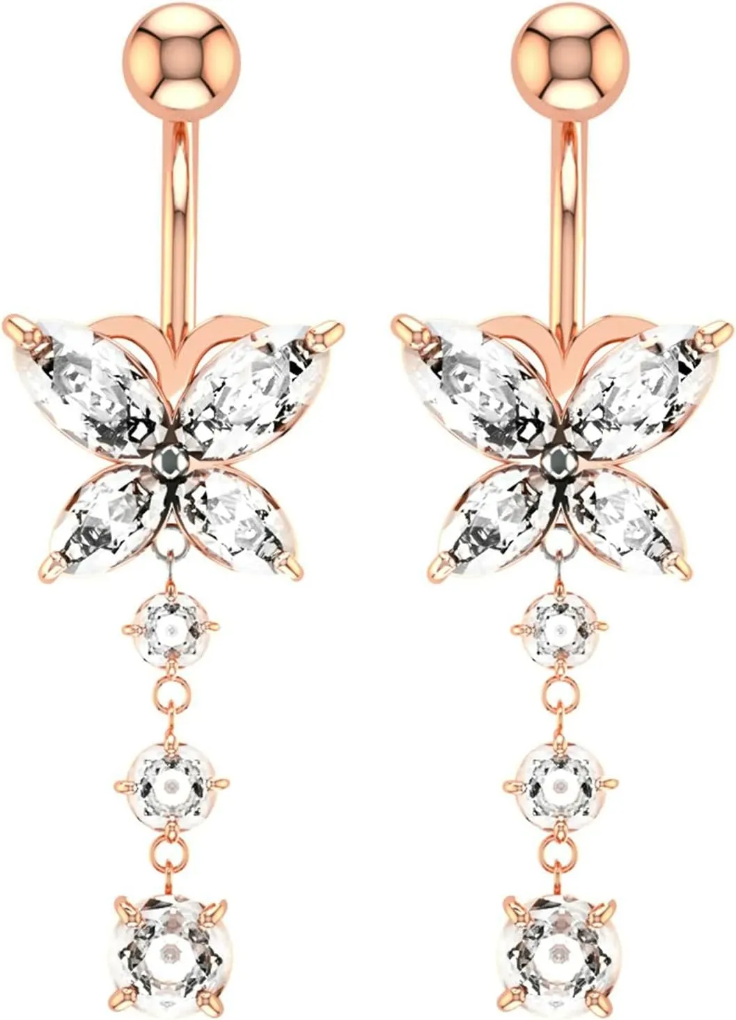 Simple Surgical Steel Belly Button Rings, 2pcs Dangle Navel Rings for Women Cubic Zirconia 14G Dangle Belly Button Rings Summer Butterfly