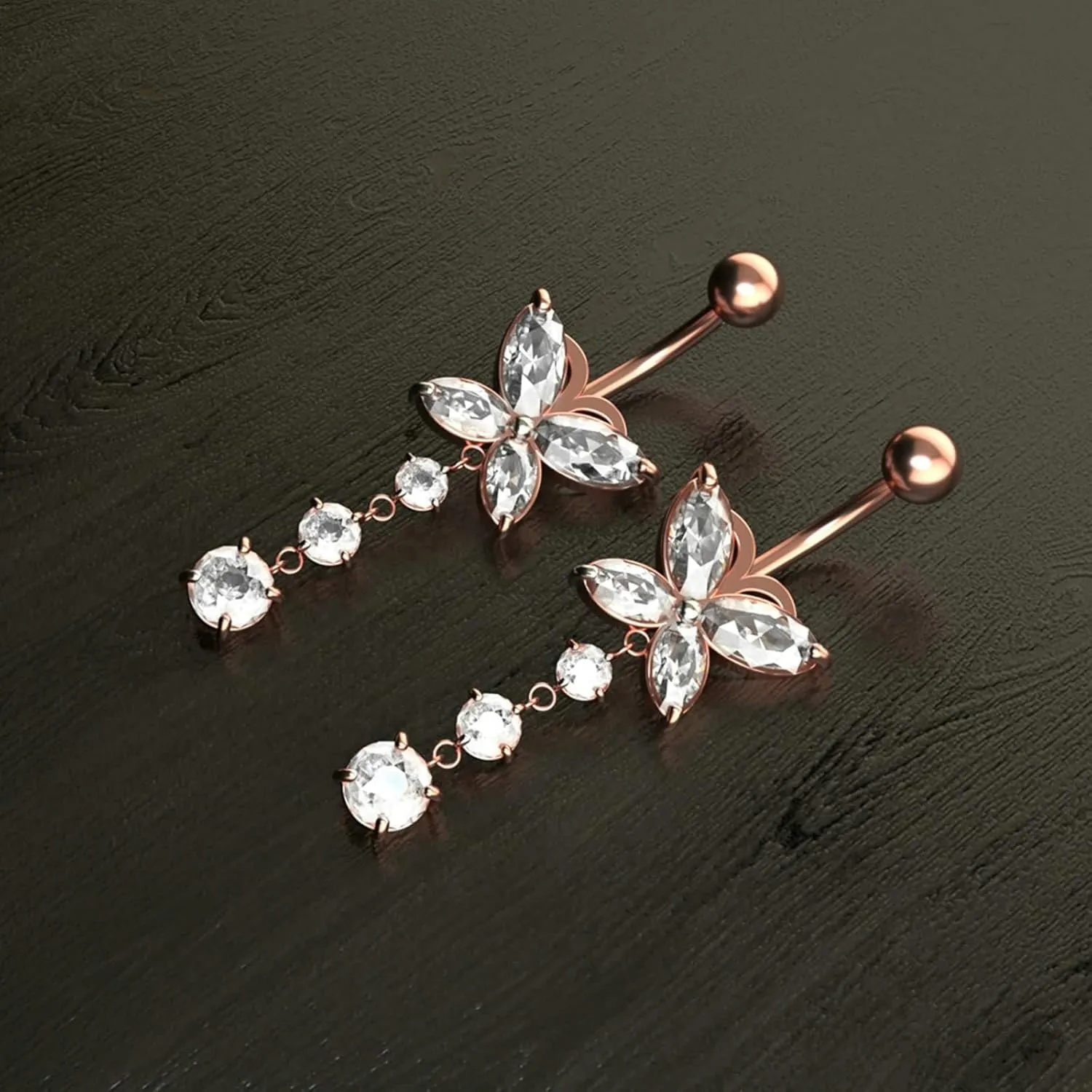 Simple Surgical Steel Belly Button Rings, 2pcs Dangle Navel Rings for Women Cubic Zirconia 14G Dangle Belly Button Rings Summer Butterfly