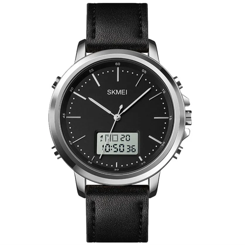 SKMEI 1652 Leather Straps Analog & Digital Wrist Watch For Men
