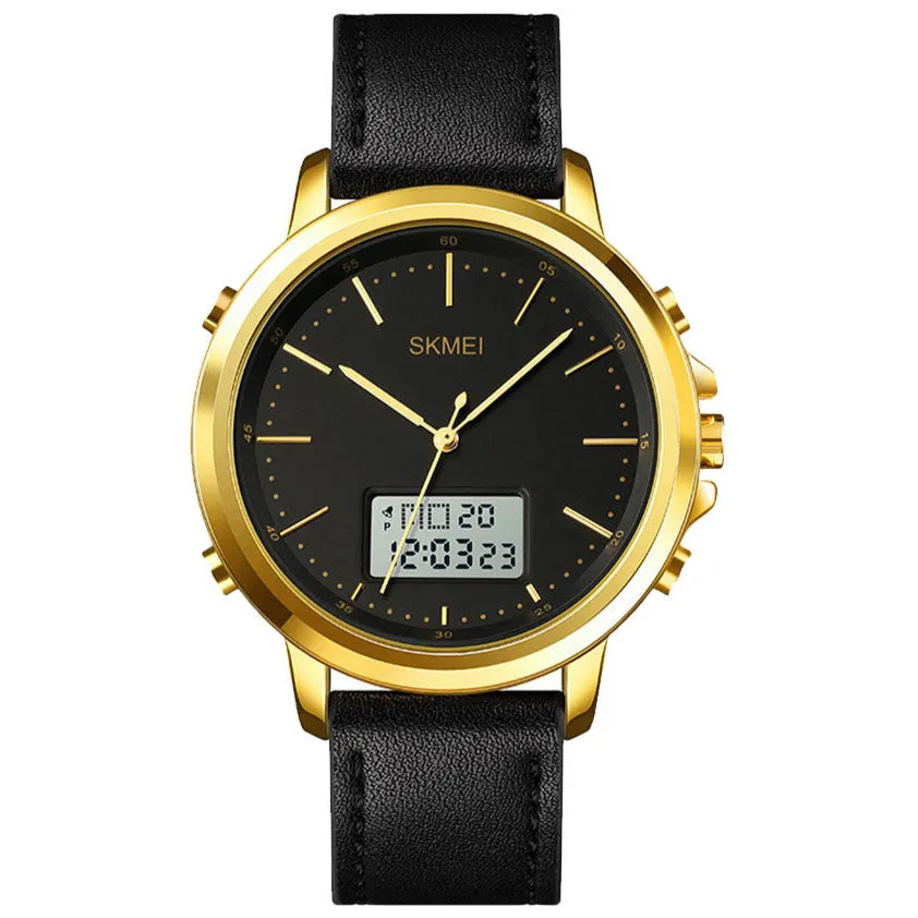 SKMEI 1652 Leather Straps Analog & Digital Wrist Watch For Men