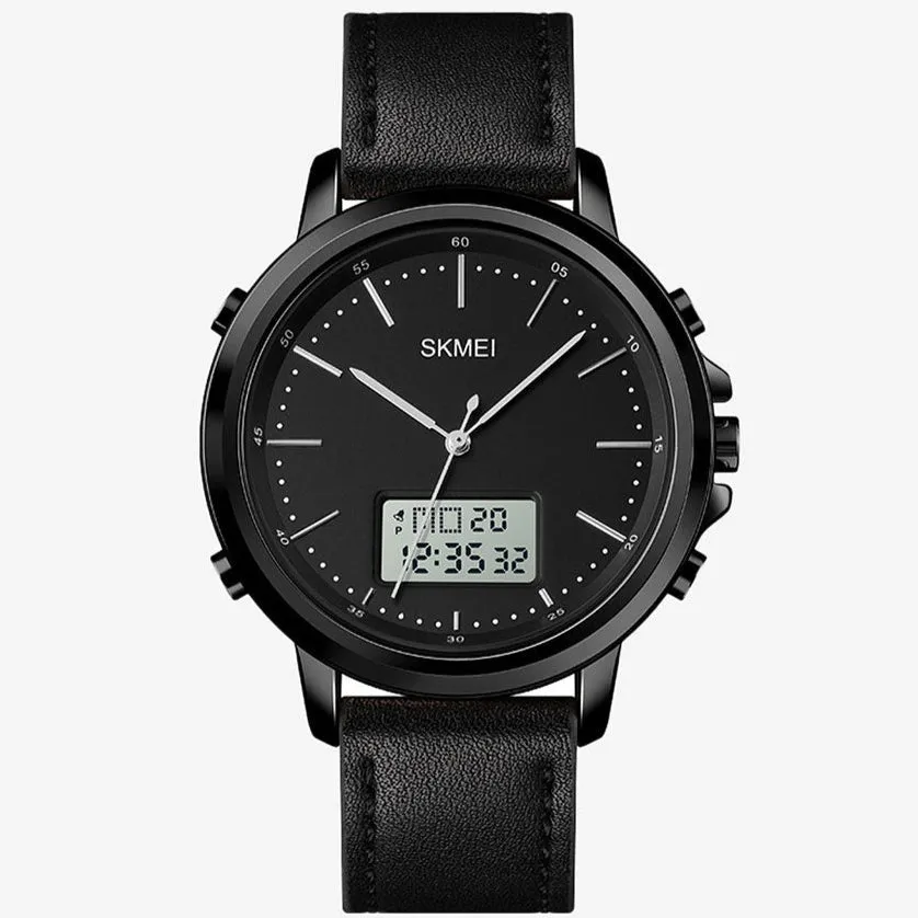 SKMEI 1652 Leather Straps Analog & Digital Wrist Watch For Men