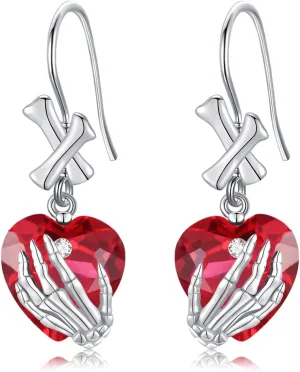 Skull Hand Earrings 925 Sterling Silver Skeleton Dangle Earrings for Women Crystal Heart Gothic Halloween Gothic Skull Jewelry Gifts for Women