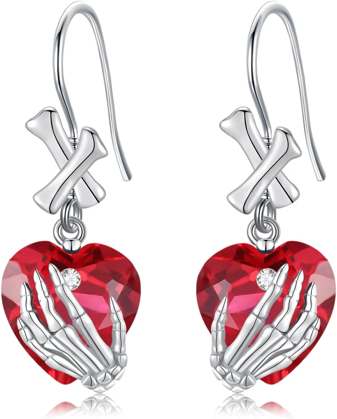 Skull Hand Earrings 925 Sterling Silver Skeleton Dangle Earrings for Women Crystal Heart Gothic Halloween Gothic Skull Jewelry Gifts for Women