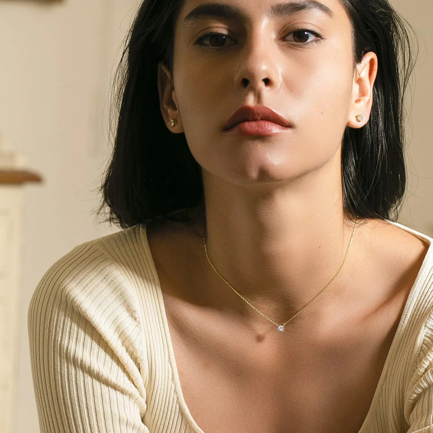 S.Leaf Diamond Necklace Pendant Cubic Zirconia Tennis Necklace Solitaire Choker Necklace for Women Sterling Silver Gold Plated Necklaces Birthday Gifts for Women