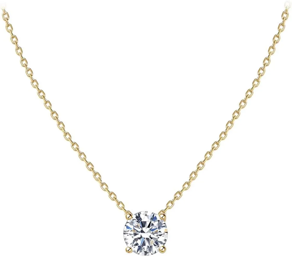 S.Leaf Diamond Necklace Pendant Cubic Zirconia Tennis Necklace Solitaire Choker Necklace for Women Sterling Silver Gold Plated Necklaces Birthday Gifts for Women