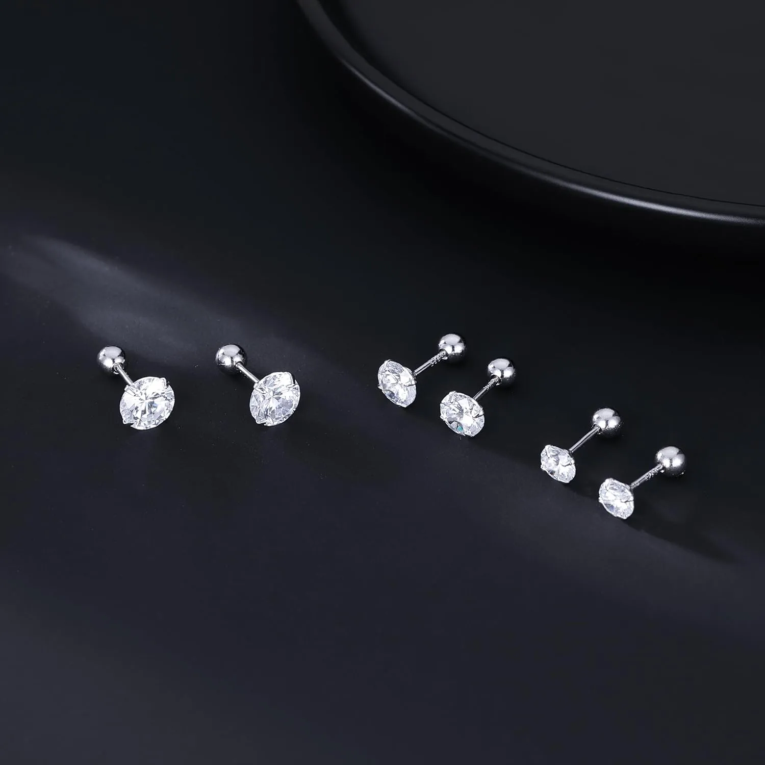 SLUYNZ Sterling Silver Round Simulated Diamond Stud Earrings for Women Teens Round CZ Stud Earrings Set Screw Back Small CZ Ear Stud Set 3 Pairs