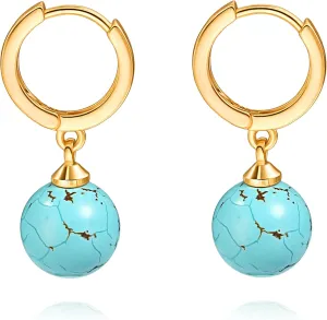 Small Gold Huggie Hoop Earrings Shell Pearl Drop Dangle Post Earrings Hanging Lightweight Handmade Jewelry for women