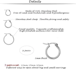 Small Hoop Earrings - 14k Gold Plated Earrings Set 3 Pairs for Women Tiny Cute Huggie Earrings for Women, Hypoallergenic Tiny Cartilage Silver Hoop for Men Little Jewelry Gift