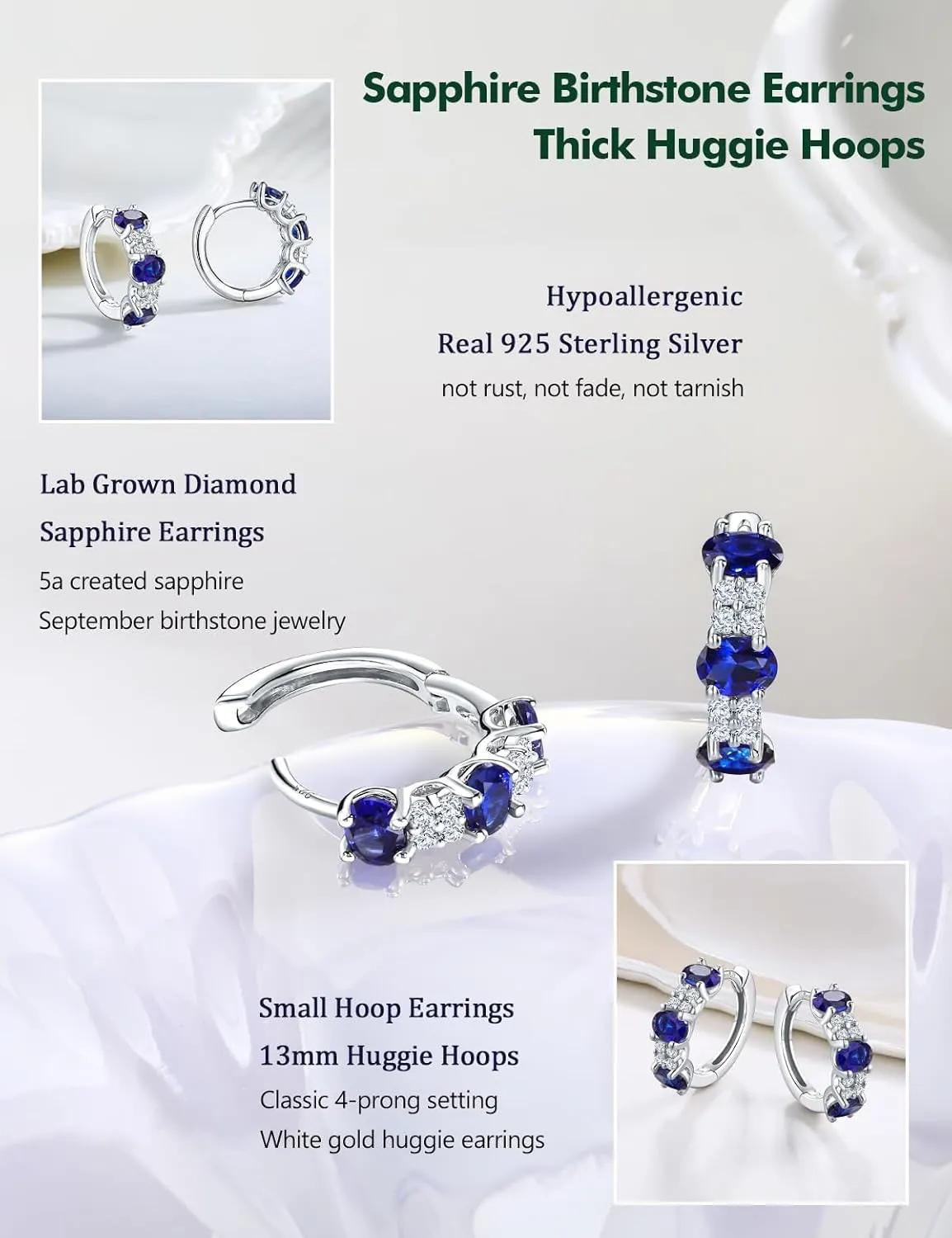 Small Hoop Earrings for Women Hypoallergenic 925 Sterling Silver 13.5mm Thick Huggie Earrings Hoops Created Gemstone Diamond Birthstone Wedding Earrings