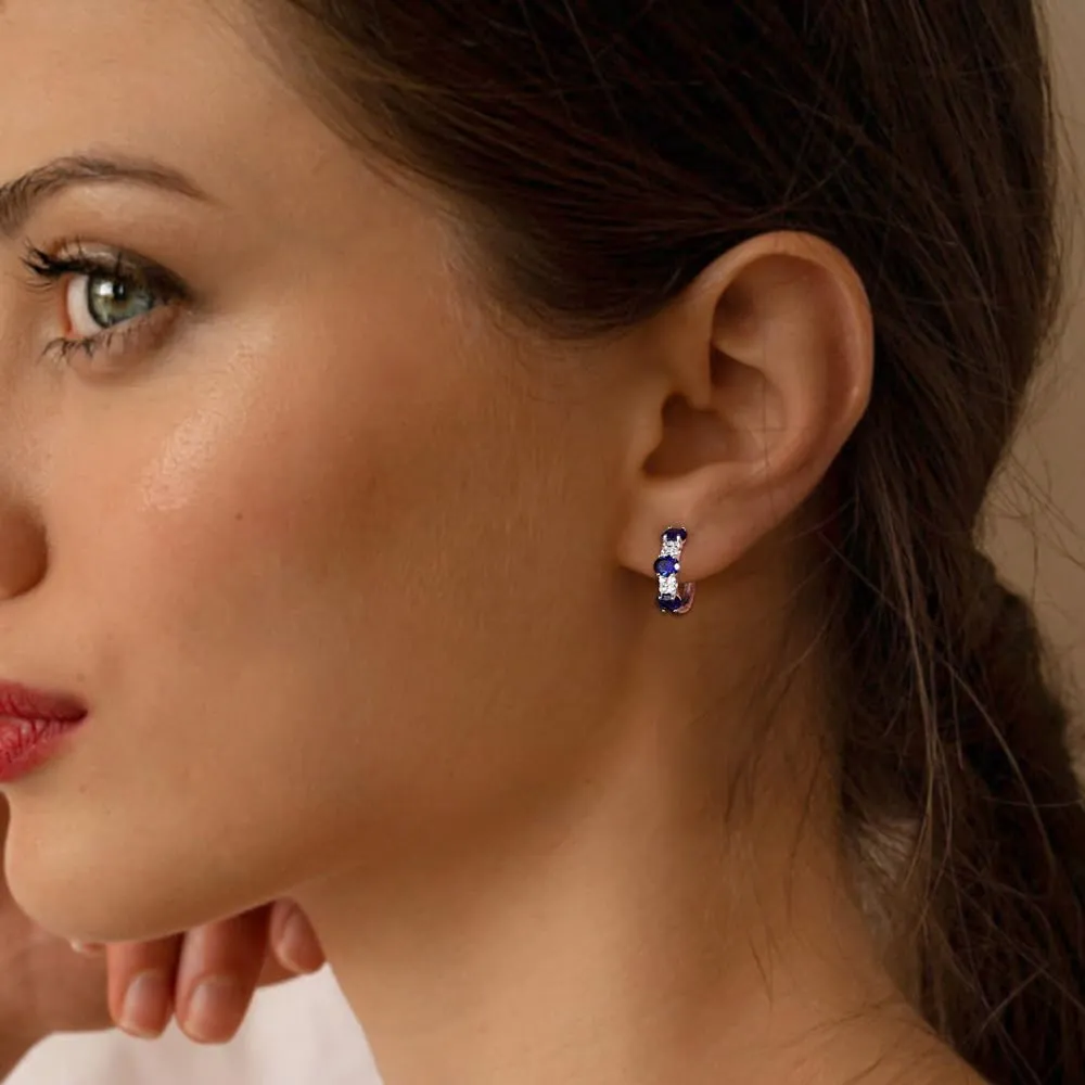 Small Hoop Earrings for Women Hypoallergenic 925 Sterling Silver 13.5mm Thick Huggie Earrings Hoops Created Gemstone Diamond Birthstone Wedding Earrings
