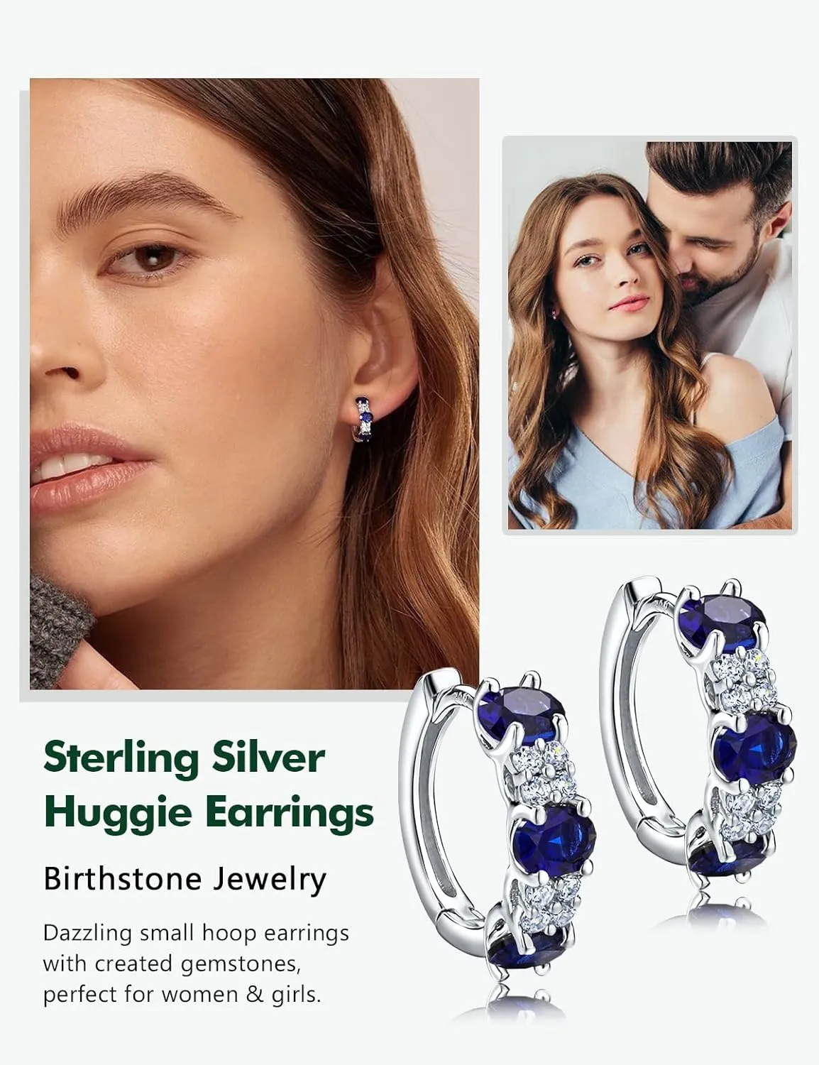 Small Hoop Earrings for Women Hypoallergenic 925 Sterling Silver 13.5mm Thick Huggie Earrings Hoops Created Gemstone Diamond Birthstone Wedding Earrings