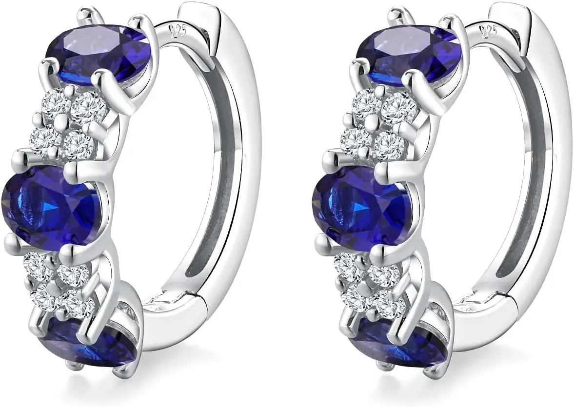 Small Hoop Earrings for Women Hypoallergenic 925 Sterling Silver 13.5mm Thick Huggie Earrings Hoops Created Gemstone Diamond Birthstone Wedding Earrings