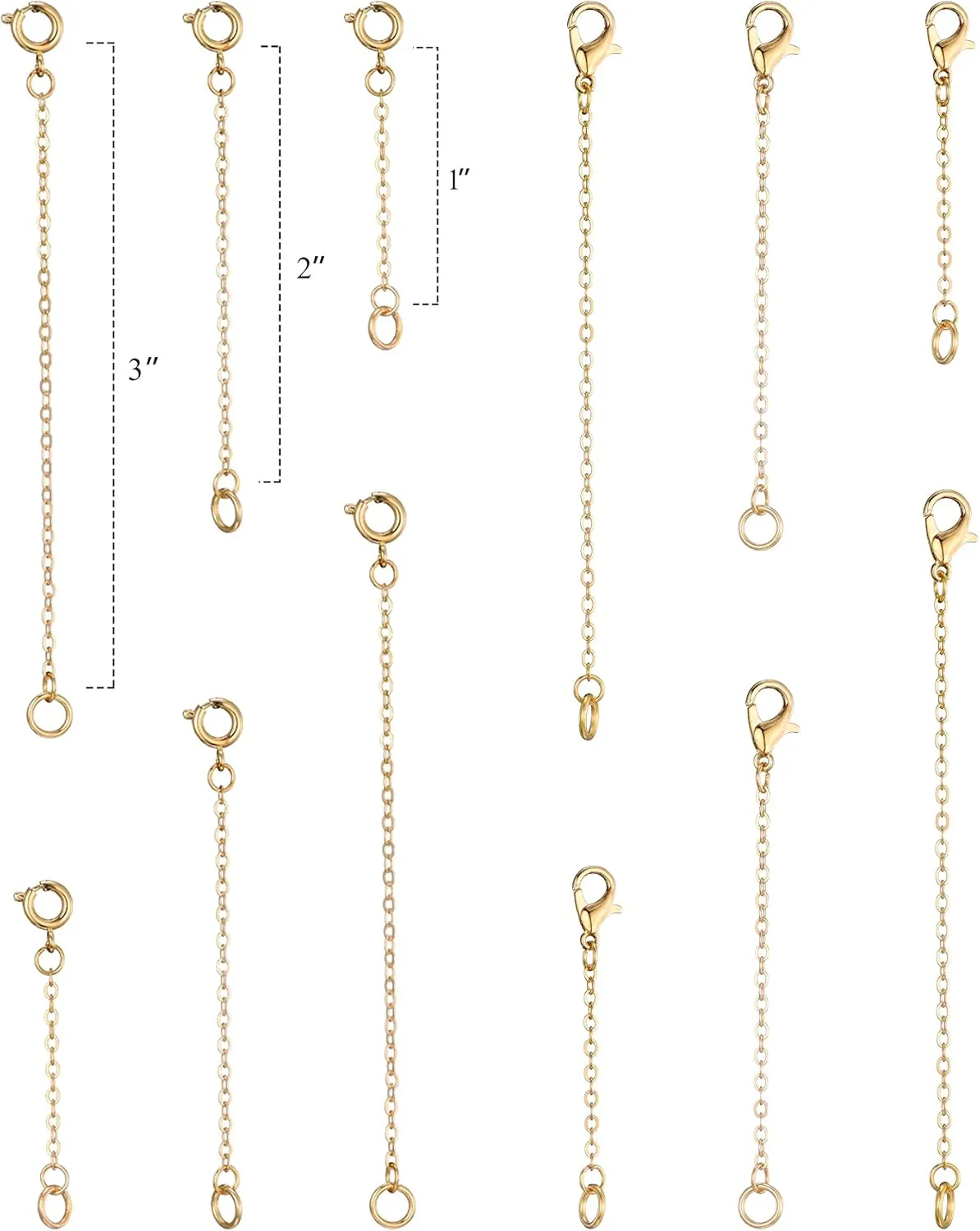 Softones 12-18Pcs Ankle Bracelets Extenders-Extension for Womens Jewelry(1 2 3 Inch),with Lobster Clasp and O-Clasp from Gold Silver Rose Gold